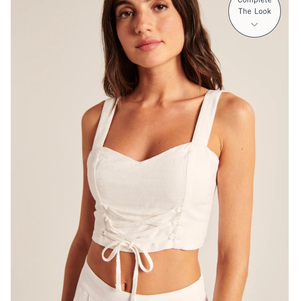 NWT A&F - White Creame Lace-Up Linen-Blend Set Top